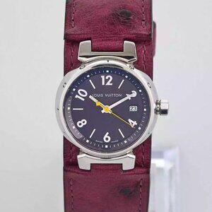 Louis Vuitton Purple Ostrich and Stainless Steel 27mm Tambour Quartz Watch